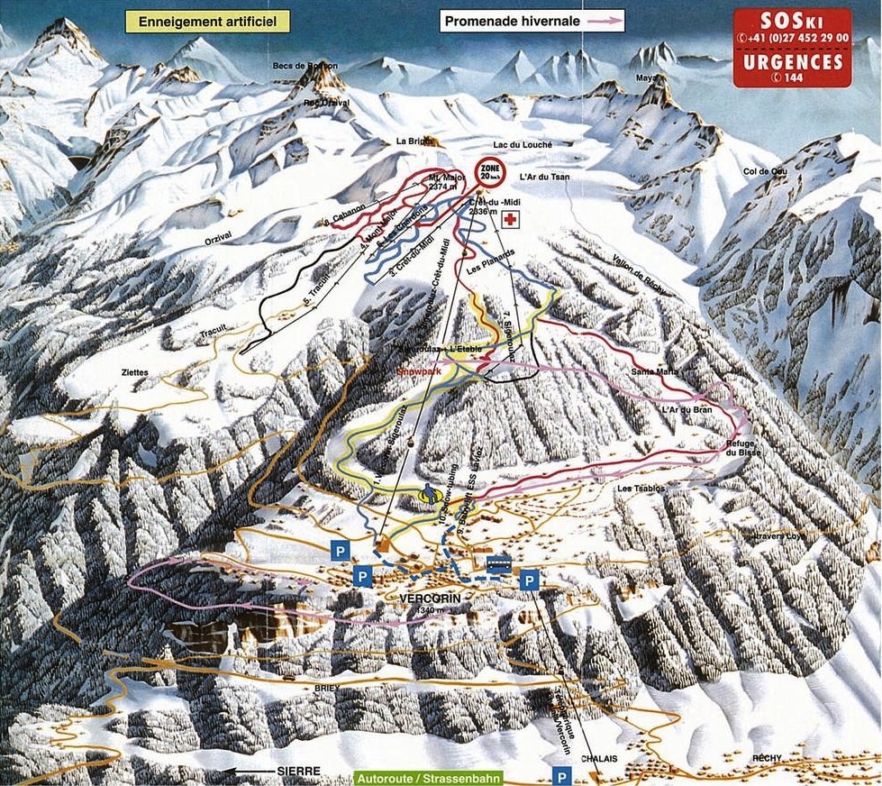 Plan des pistes de Vercorin